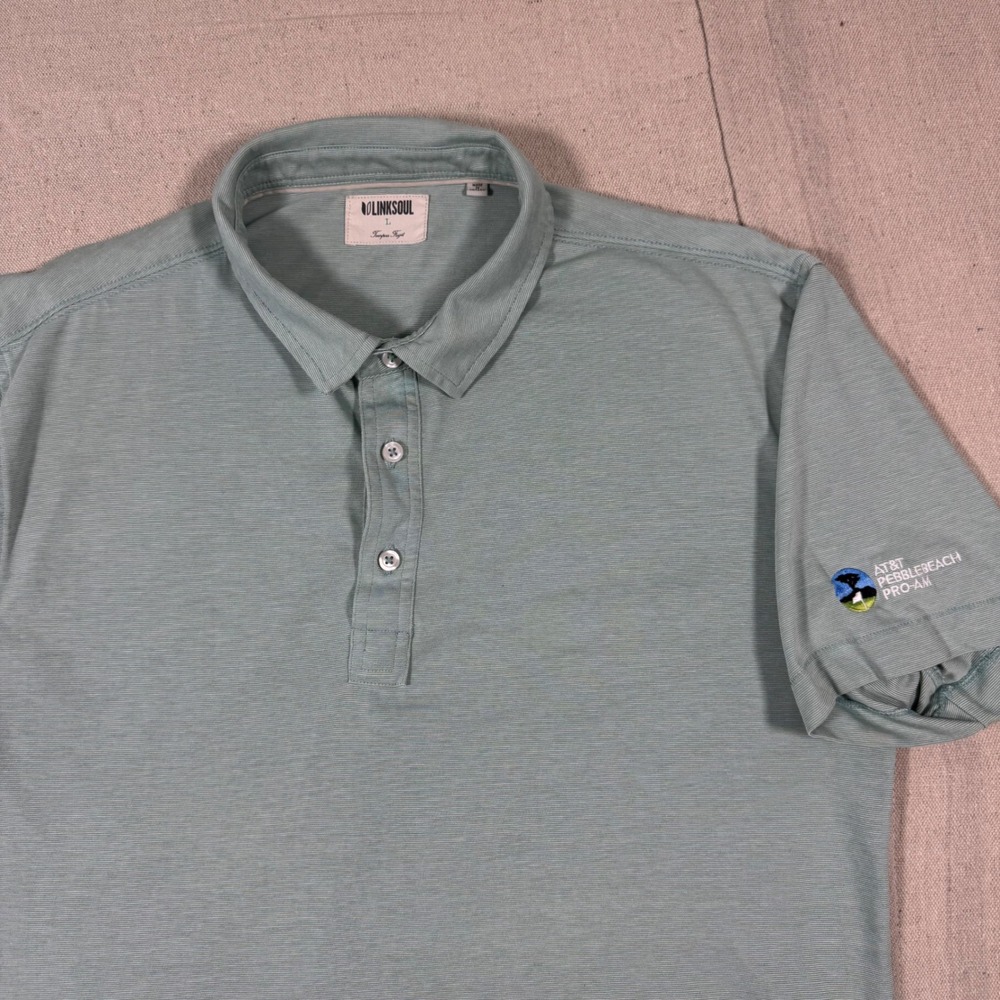 Linksoul Polo Shirt Mens L Green AT&T Pebble Beach Pro-Am Golf Cotton‎